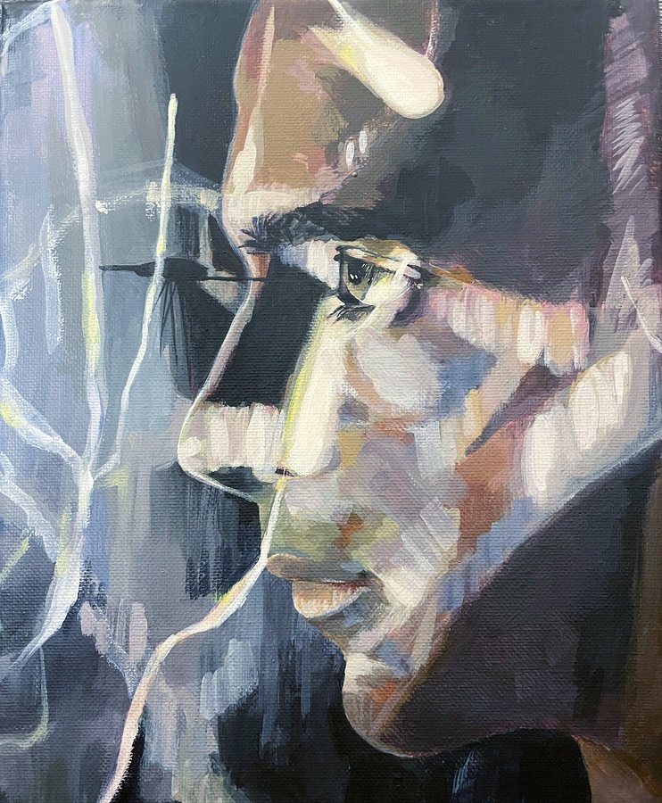 Expressive grey profile portrait